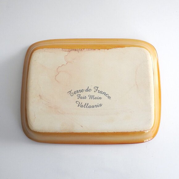 Vintage Vallauris Terre De France Stoneware Bowl Tray 1950 Handmade Orange Sun - Picture 5 of 6